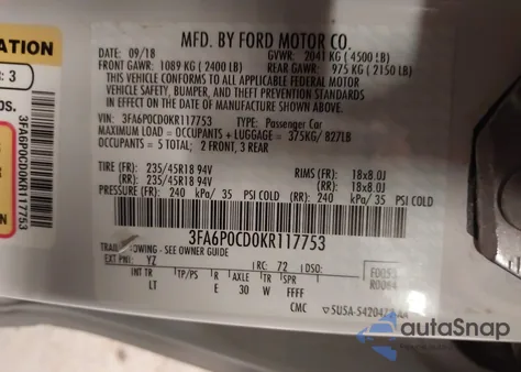 2019 Ford Fusion Sel from USA, damaged, VIN 3FA6P0CD0KR117753